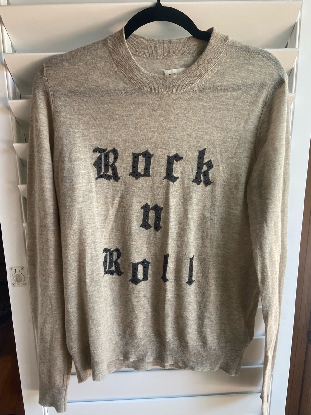 Zadig & Voltaire Beige Crewneck Sweater with Black 'Rock n Roll' Text